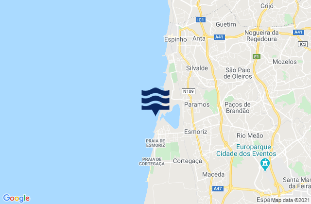 Mapa de mareas Esmoriz, Portugal