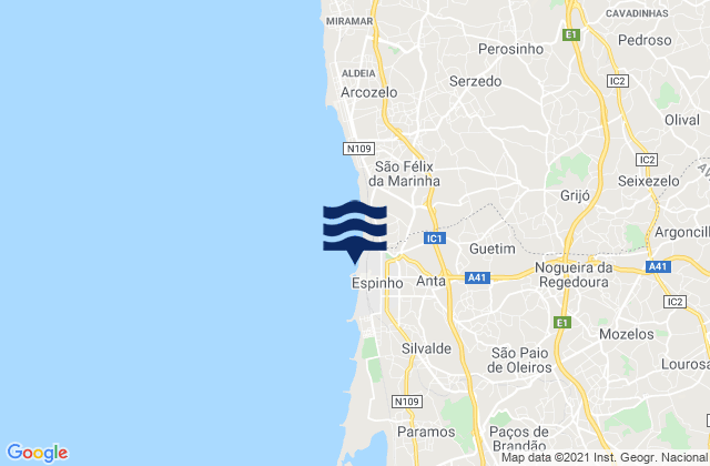Mapa de mareas Espinho, Portugal