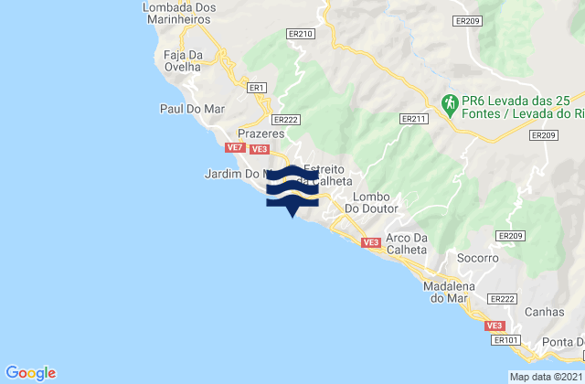 Mapa de mareas Estreito da Calheta, Portugal