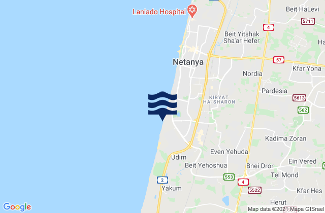 Mapa de mareas Even Yehuda, Israel