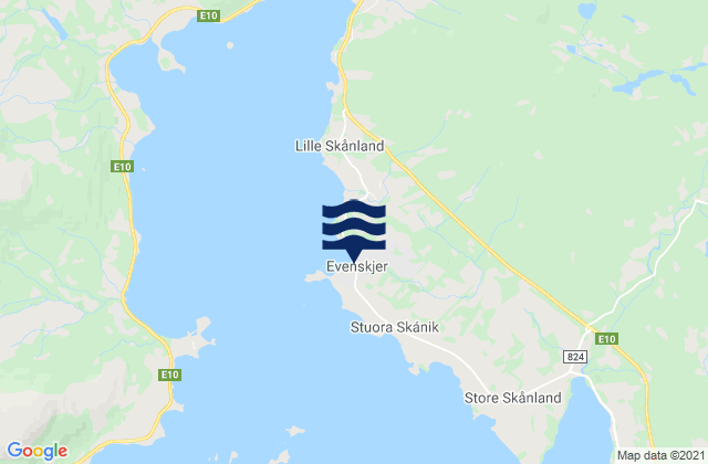 Mapa de mareas Evenskjer, Norway