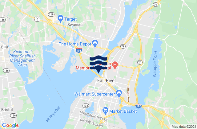 Mapa de mareas Fall River Massachusetts, United States