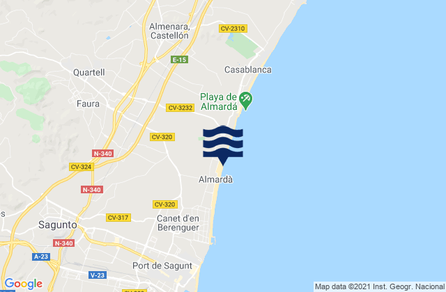 Mapa de mareas Faura, Spain