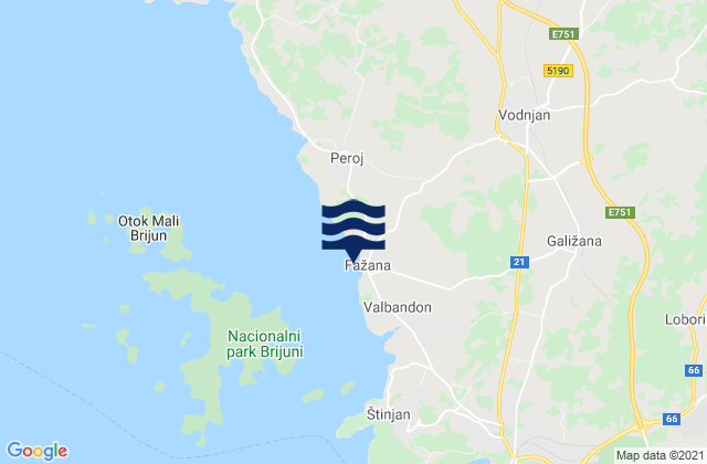 Mapa de mareas Fažana-Fasana, Croatia