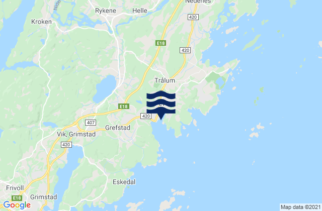 Mapa de mareas Fevik, Norway