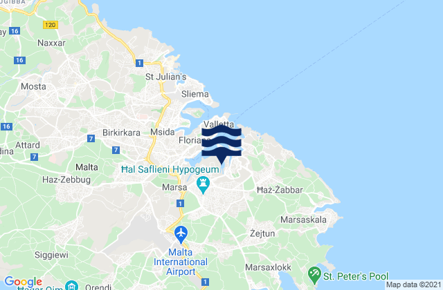 Mapa de mareas Fgura, Malta