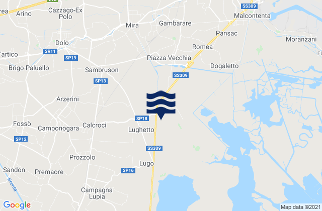 Mapa de mareas Fiesso, Italy