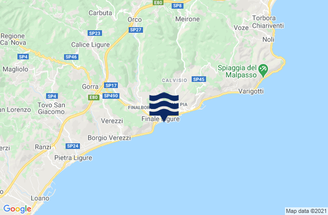 Mapa de mareas Finale Ligure, Italy