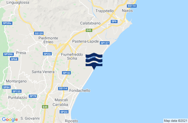 Mapa de mareas Fiumefreddo Sicilia, Italy