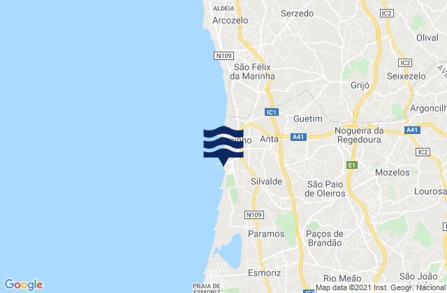 Mapa de mareas Fiães, Portugal