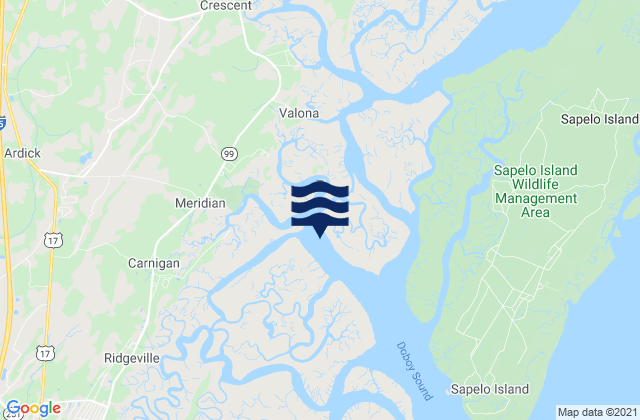 Mapa de mareas Folly River and Cardigan River between, United States