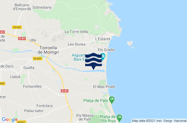 Mapa de mareas Fontanilles, Spain