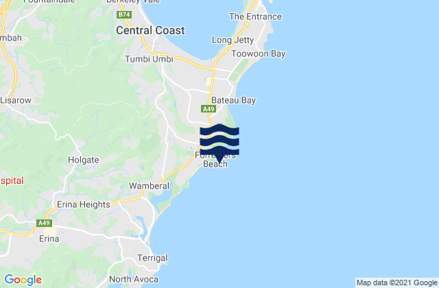 Mapa de mareas Forresters Beach, Australia