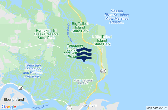 Mapa de mareas Fort George Island Fort George River, United States
