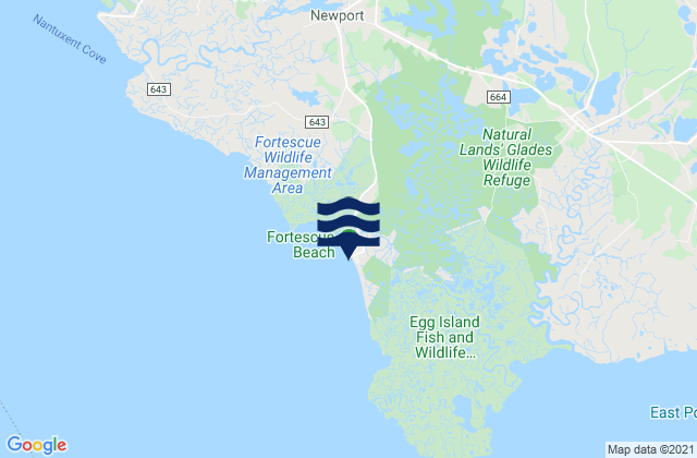 Mapa de mareas Fortescue Beach, United States