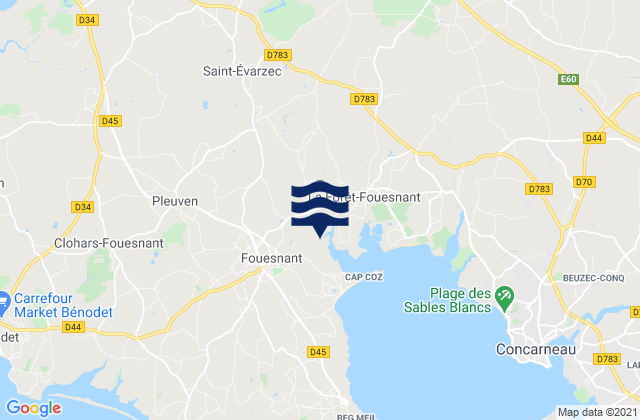 Mapa de mareas Fouesnant, France