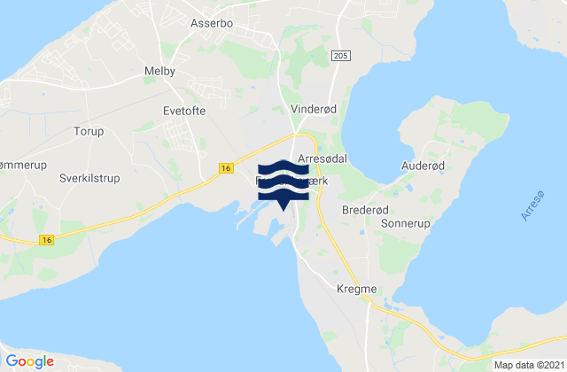 Mapa de mareas Frederiksværk, Denmark