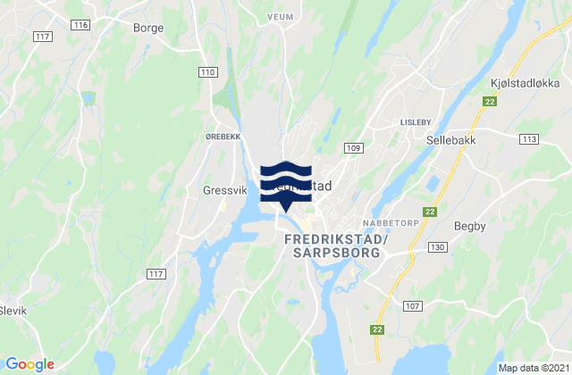 Mapa de mareas Fredrikstad, Norway