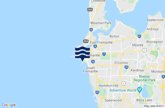 Mapa de mareas Fremantle, Australia