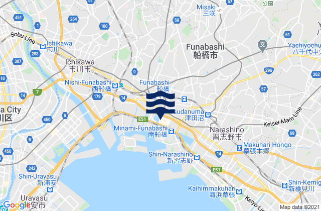 Mapa de mareas Funabashi, Japan