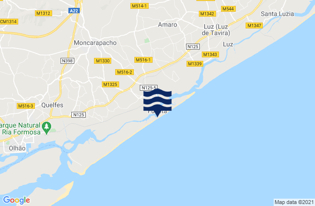 Mapa de mareas Fuzeta beach (island), Portugal