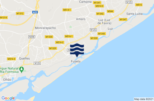 Mapa de mareas Fuzeta beach (land based), Portugal