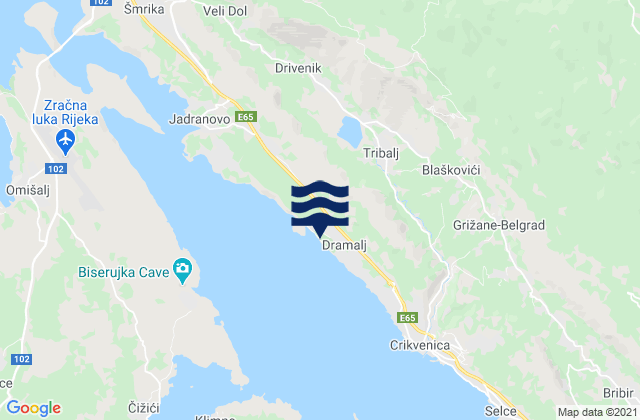 Mapa de mareas Fužine, Croatia
