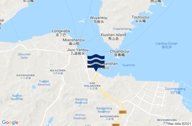 Mapa de mareas Ganlan, China