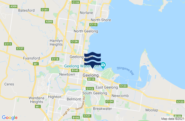 Mapa de mareas Geelong, Australia