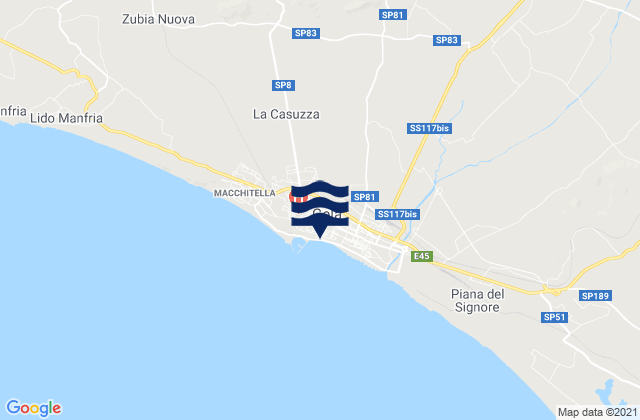Mapa de mareas Gela, Italy