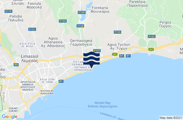 Mapa de mareas Germasógeia, Cyprus