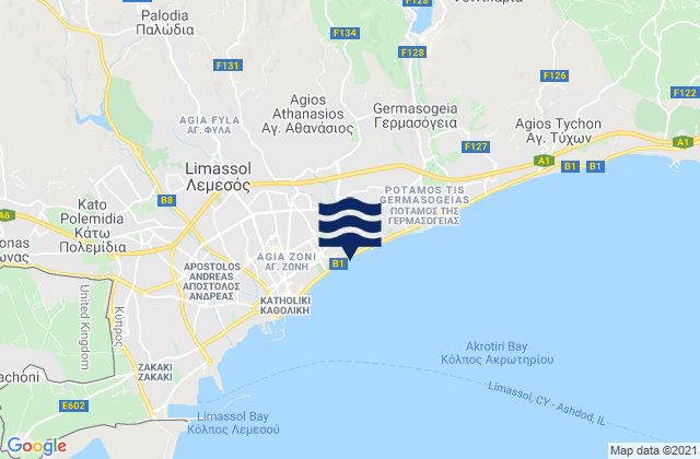 Mapa de mareas Gerása, Cyprus