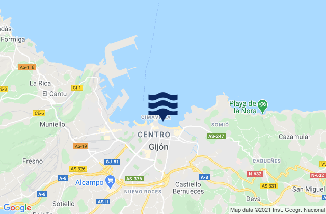 Mapa de mareas Gijón, Spain