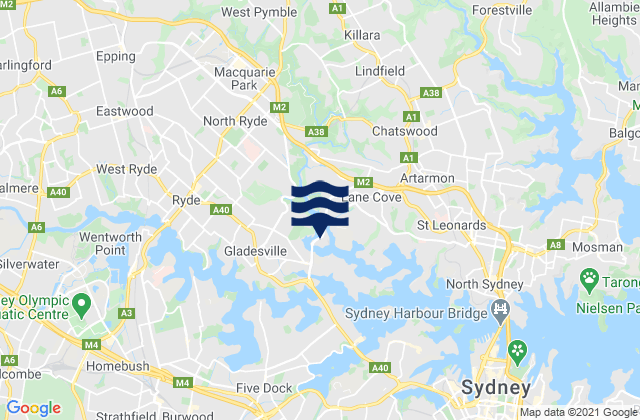 Mapa de mareas Gladesville, Australia