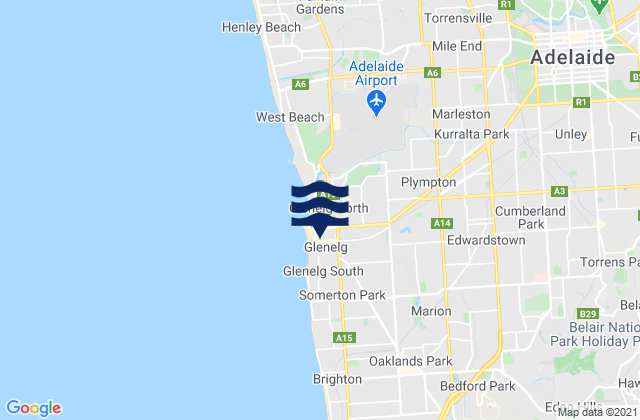 Mapa de mareas Glenelg, Australia