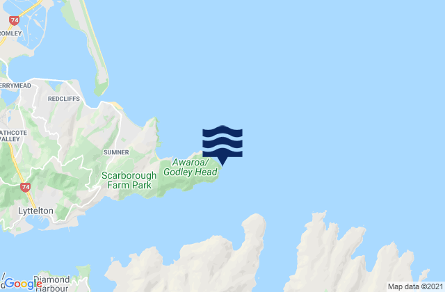 Mapa de mareas Godley Head, New Zealand
