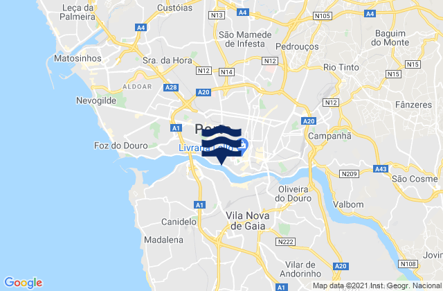 Mapa de mareas Gondomar, Portugal