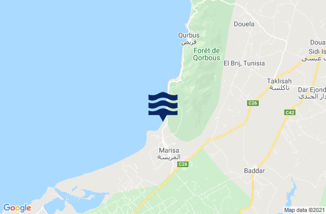 Mapa de mareas Gouvernorat de Nabeul, Tunisia