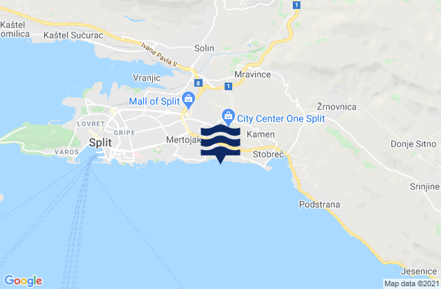 Mapa de mareas Grad Split, Croatia