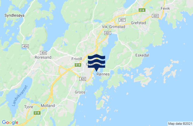 Mapa de mareas Grimstad, Norway