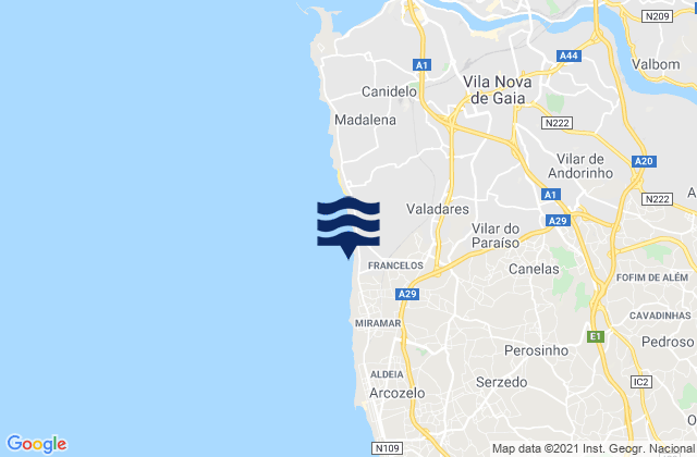 Mapa de mareas Gulpilhares, Portugal