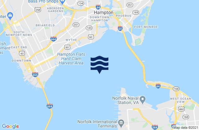 Mapa de mareas Hampton Roads, United States