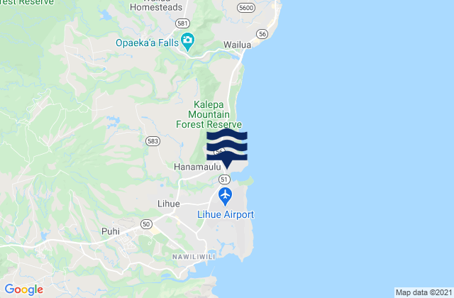 Mapa de mareas Hanamā‘ulu, United States