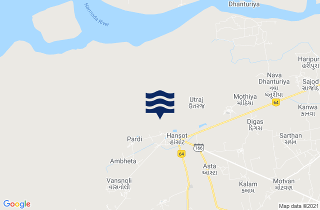 Mapa de mareas Hansot, India
