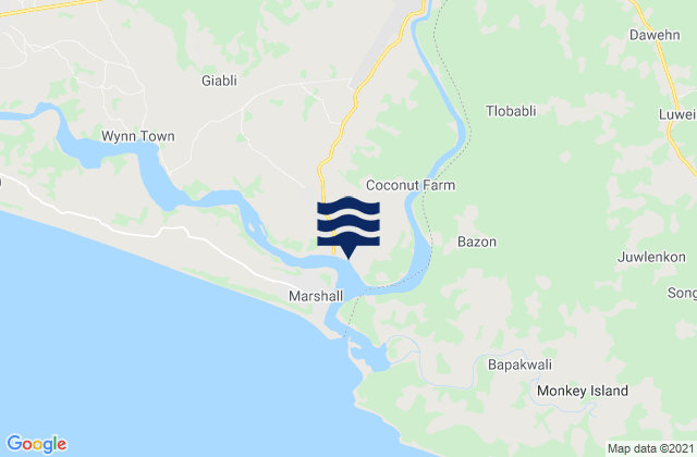 Mapa de mareas Harbel Farmington River, Liberia