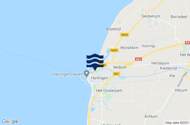 Mapa de mareas Harlingen, Netherlands