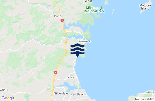 Mapa de mareas Hatfields Beach, New Zealand