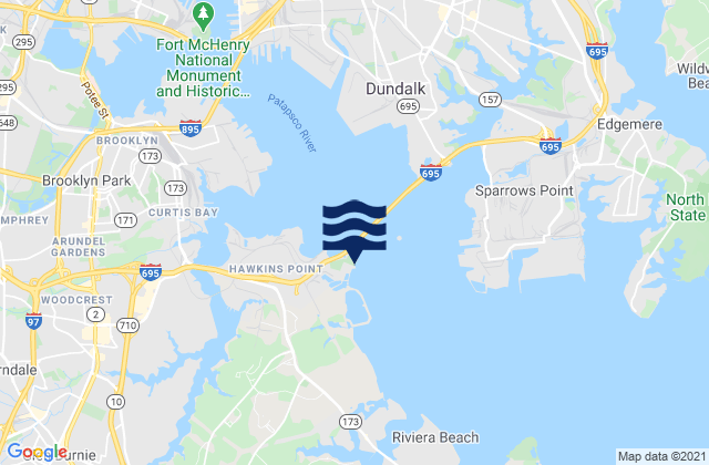 Mapa de mareas Hawkins Point, United States