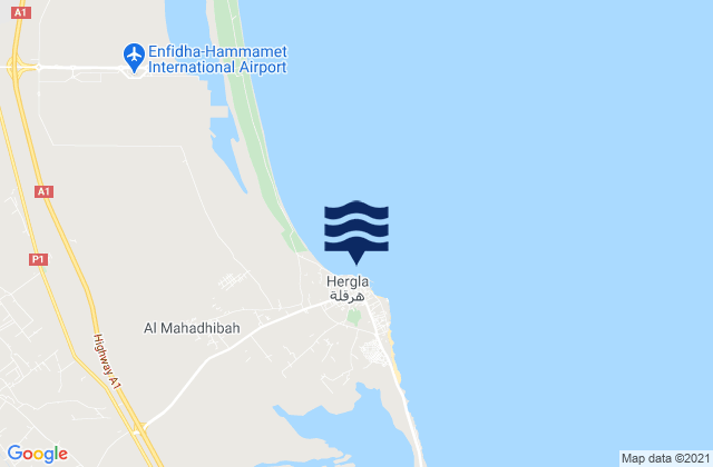Mapa de mareas Hergla, Tunisia