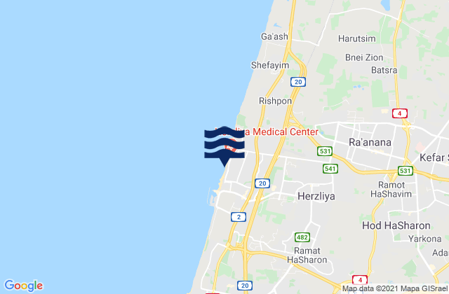 Mapa de mareas Herzliya Pituah, Israel